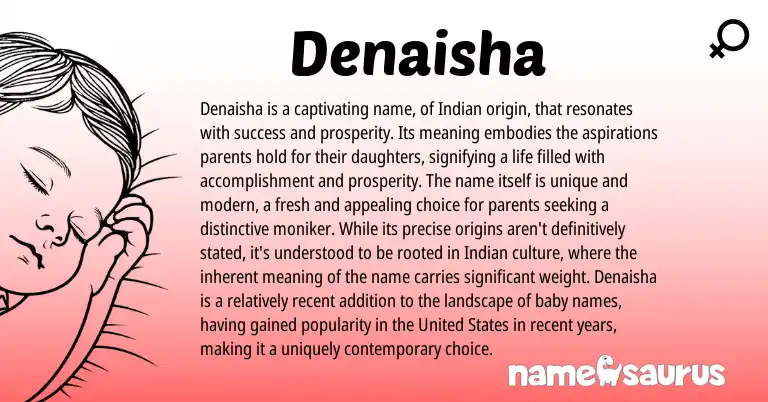 Infographic about Denaisha name meaning, Denaisha is a name from Indian origin(s).