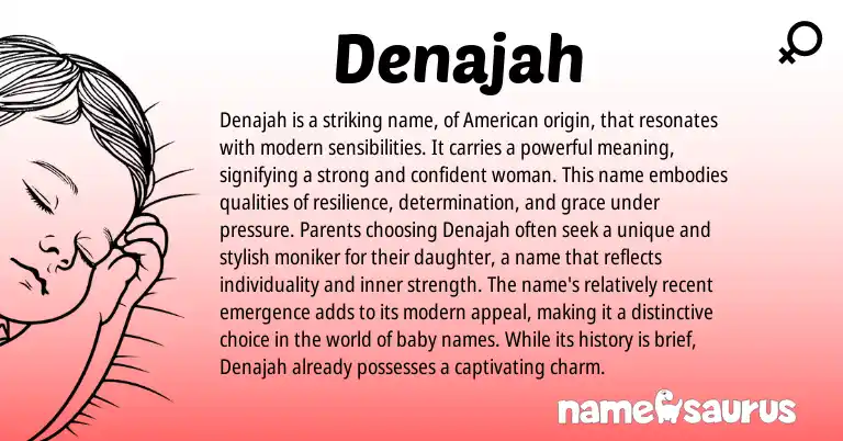 Infographic about Denajah name meaning, Denajah is a name from American origin(s).