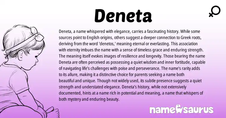 Infographic about Deneta name meaning, Deneta is a name from Greek origin(s).