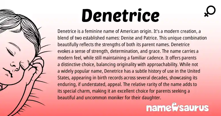 Infographic about Denetrice name meaning, Denetrice is a name from American origin(s).