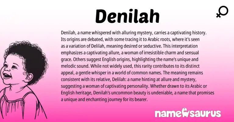Infographic about Denilah name meaning, Denilah is a name from Arabic, American origin(s).