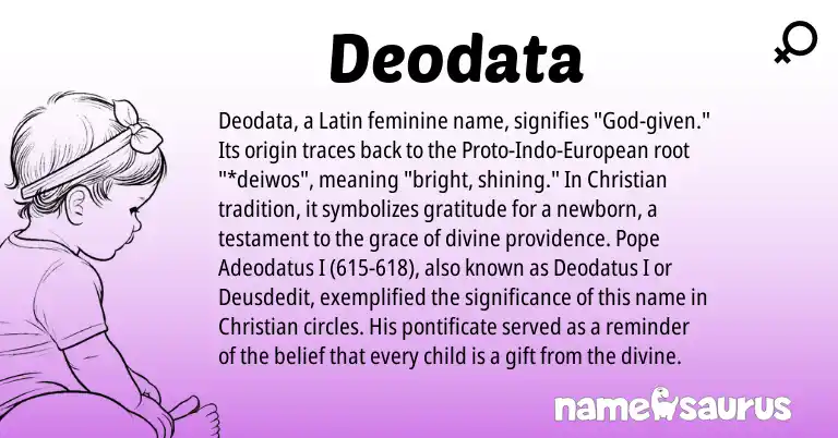 Infographic about Deodata name meaning, Deodata is a name from Latin, European origin(s).