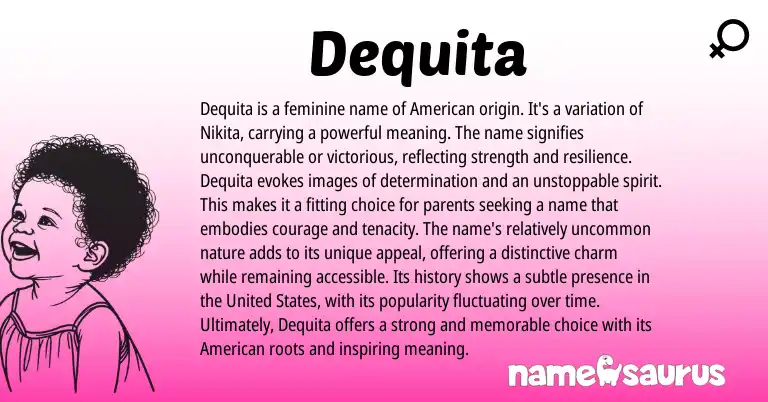Infographic about Dequita name meaning, Dequita is a name from American origin(s).