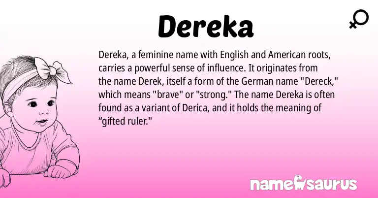 Infographic about Dereka name meaning, Dereka is a name from English, American origin(s).