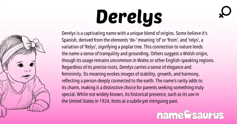 Infographic about Derelys name meaning, Derelys is a name from Spanish origin(s).