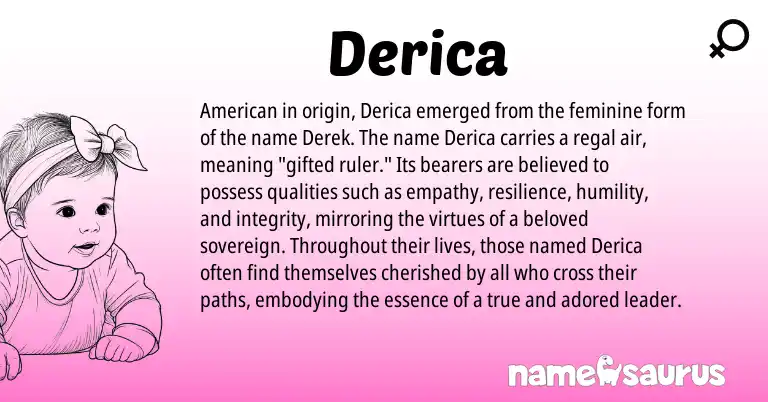 Infographic about Derica name meaning, Derica is a name from American origin(s).
