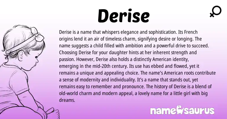 Infographic about Derise name meaning, Derise is a name from French origin(s).