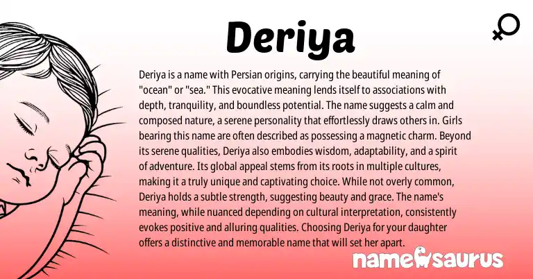 Infographic about Deriya name meaning, Deriya is a name from Persian origin(s).