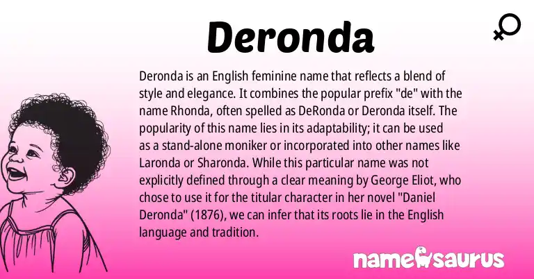 Infographic about Deronda name meaning, Deronda is a name from English (American) origin(s).
