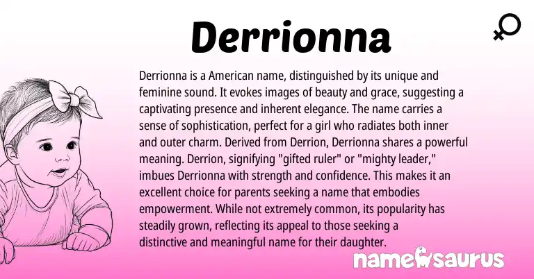 Infographic about Derrionna name meaning, Derrionna is a name from American origin(s).