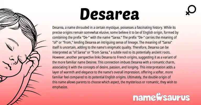 Infographic about Desarea name meaning, Desarea is a name from English origin(s).