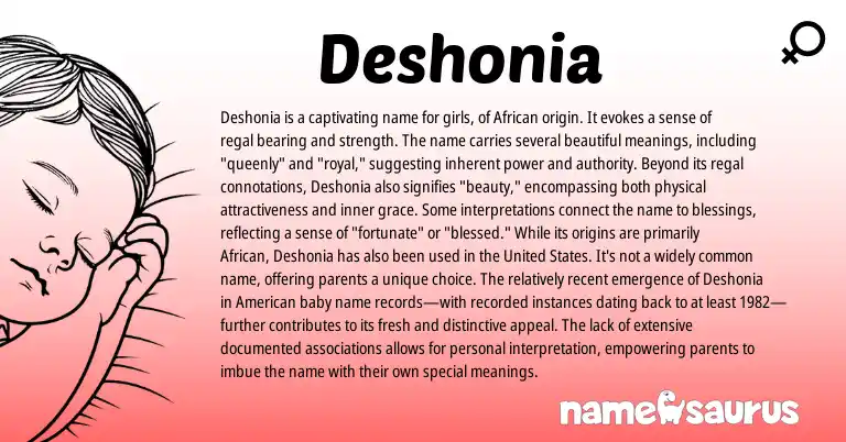 Infographic about Deshonia name meaning, Deshonia is a name from African origin(s).