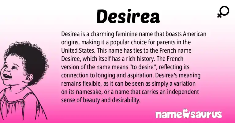 Infographic about Desirea name meaning, Desirea is a name from American origin(s).