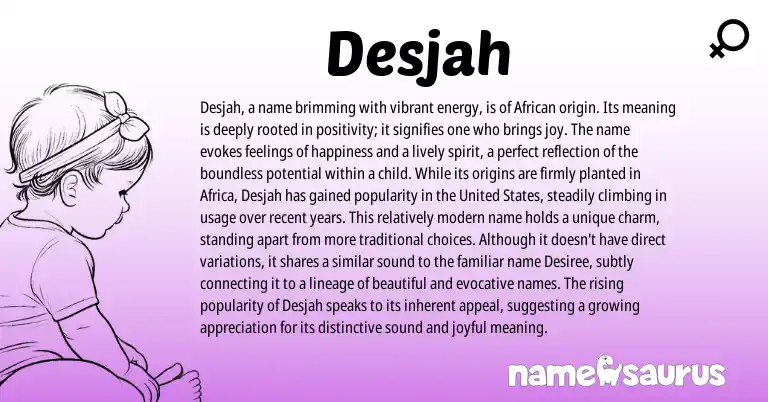 Infographic about Desjah name meaning, Desjah is a name from African origin(s).