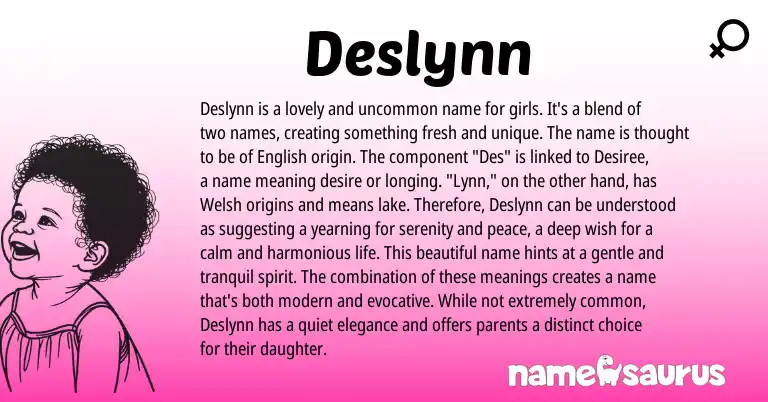 Infographic about Deslynn name meaning, Deslynn is a name from Welsh origin(s).