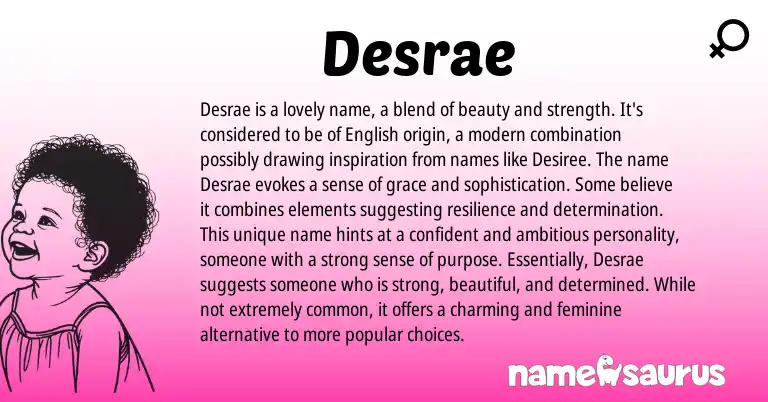 Infographic about Desrae name meaning, Desrae is a name from American origin(s).