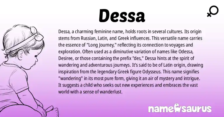 Infographic about Dessa name meaning, Dessa is a name from Russian, Latin, Greek origin(s).