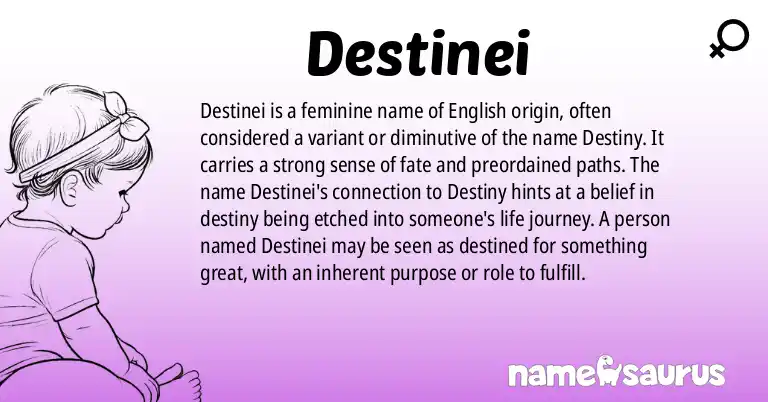Infographic about Destinei name meaning, Destinei is a name from English origin(s).