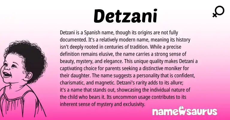 Infographic about Detzani name meaning, Detzani is a name from Spanish origin(s).