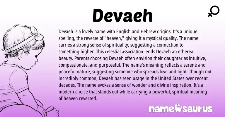 Infographic about Devaeh name meaning, Devaeh is a name from Hebrew, English origin(s).
