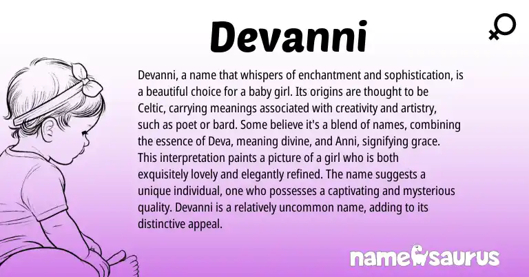 Infographic about Devanni name meaning, Devanni is a name from English origin(s).