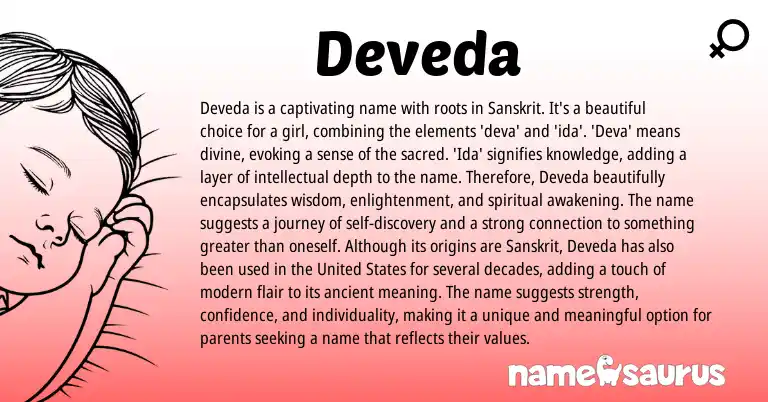 Infographic about Deveda name meaning, Deveda is a name from Sanskrit origin(s).