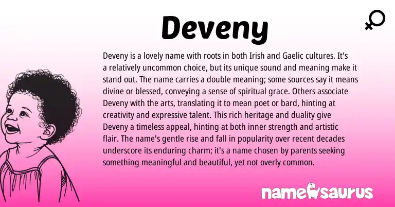Infographic about Deveny name meaning, Deveny is a name from Irish origin(s).
