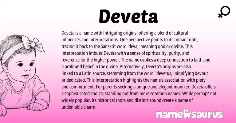 Infographic about Deveta name meaning, Deveta is a name from Indian, Sanskrit origin(s).