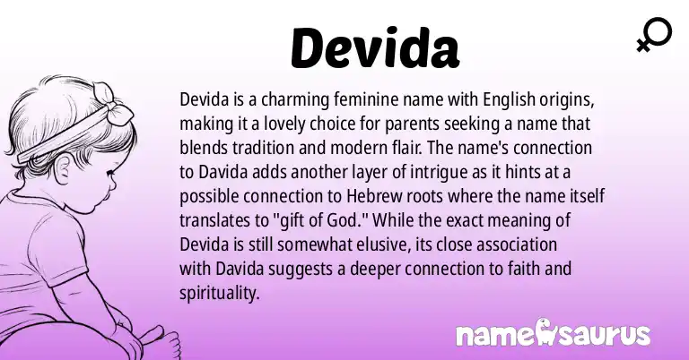 Infographic about Devida name meaning, Devida is a name from English origin(s).