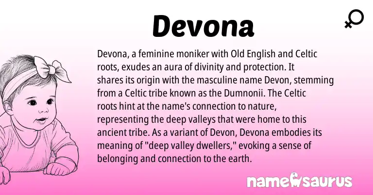 Infographic about Devona name meaning, Devona is a name from Old English, Celtic origin(s).