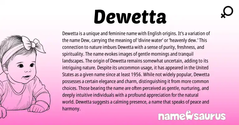 Infographic about Dewetta name meaning, Dewetta is a name from English origin(s).