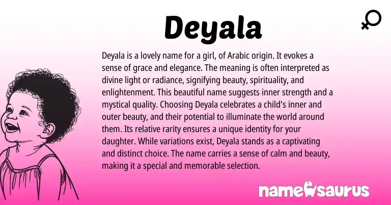 Infographic about Deyala name meaning, Deyala is a name from Arabic origin(s).