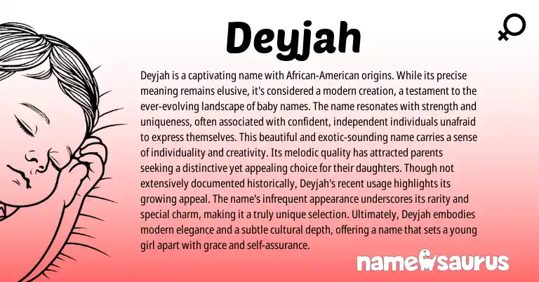 Infographic about Deyjah name meaning, Deyjah is a name from American origin(s).