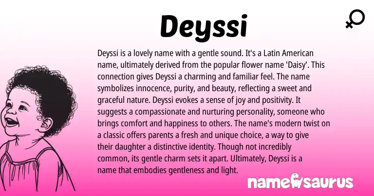 Infographic about Deyssi name meaning, Deyssi is a name from American, Latin origin(s).
