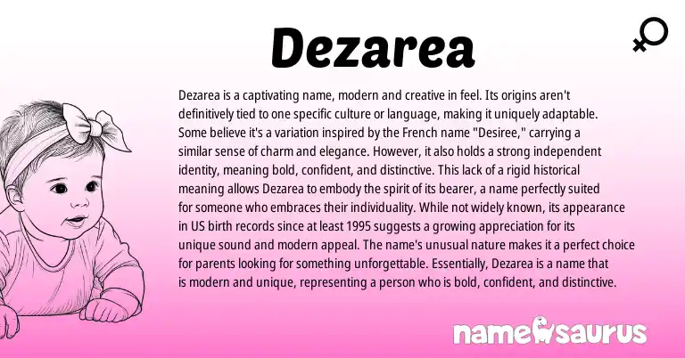 Infographic about Dezarea name meaning, Dezarea is a name from Other origin(s).