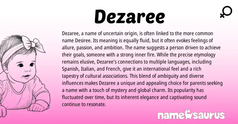 Infographic about Dezaree name meaning, Dezaree is a name from Other origin(s).