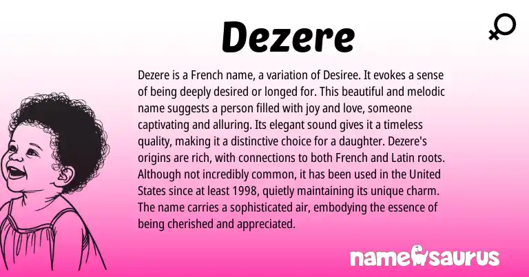 Infographic about Dezere name meaning, Dezere is a name from French origin(s).