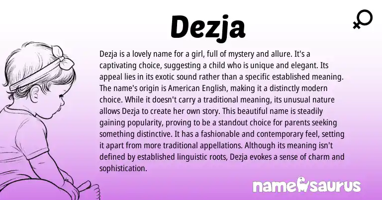 Infographic about Dezja name meaning, Dezja is a name from English origin(s).