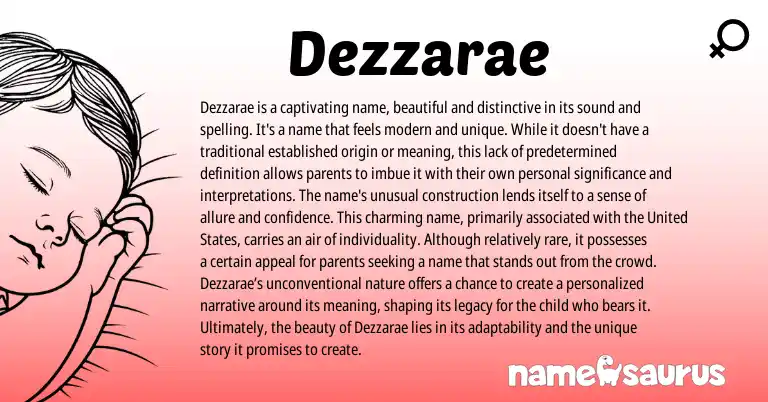 Infographic about Dezzarae name meaning, Dezzarae is a name from Other origin(s).