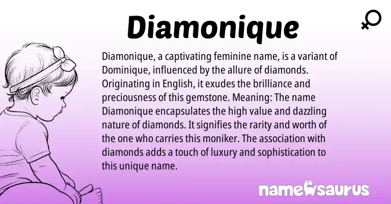 Infographic about Diamonique name meaning, Diamonique is a name from English origin(s).
