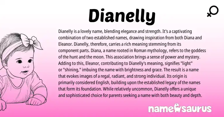 Infographic about Dianelly name meaning, Dianelly is a name from Roman, American origin(s).