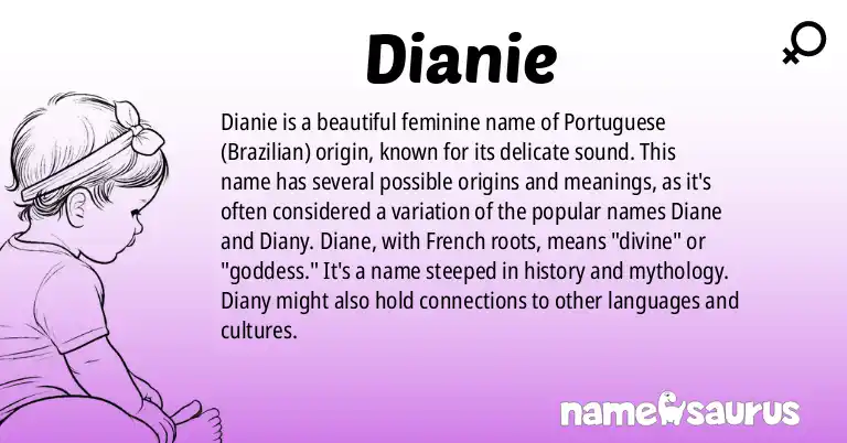 Infographic about Dianie name meaning, Dianie is a name from Portuguese (Brazilian) origin(s).