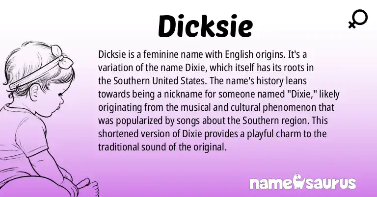 Infographic about Dicksie name meaning, Dicksie is a name from English (American) origin(s).