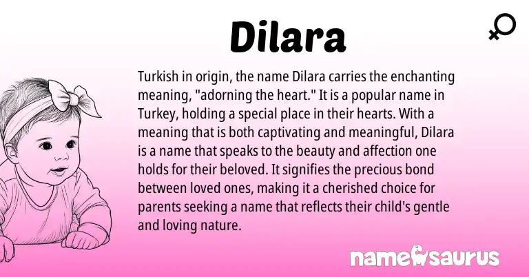 Infographic about Dilara name meaning, Dilara is a name from Turkish origin(s).