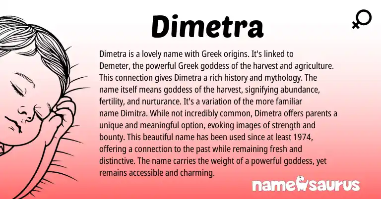Infographic about Dimetra name meaning, Dimetra is a name from Greek origin(s).