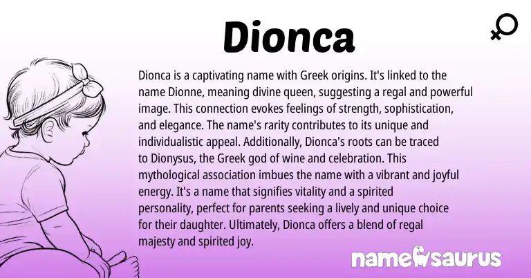 Infographic about Dionca name meaning, Dionca is a name from Greek origin(s).