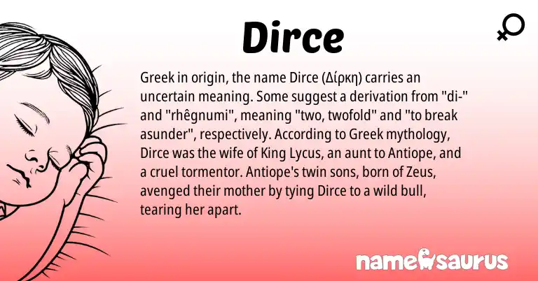 Infographic about Dirce name meaning, Dirce is a name from Greek origin(s).