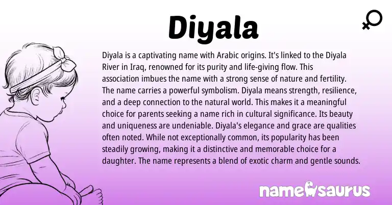 Infographic about Diyala name meaning, Diyala is a name from Arabic origin(s).