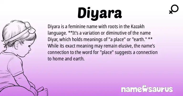 Infographic about Diyara name meaning, Diyara is a name from Kazakh origin(s).