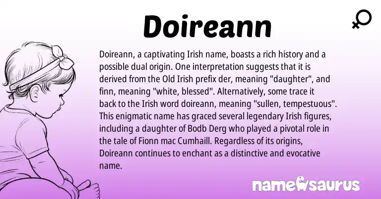 Infographic about Doireann name meaning, Doireann is a name from Irish, Old Irish origin(s).